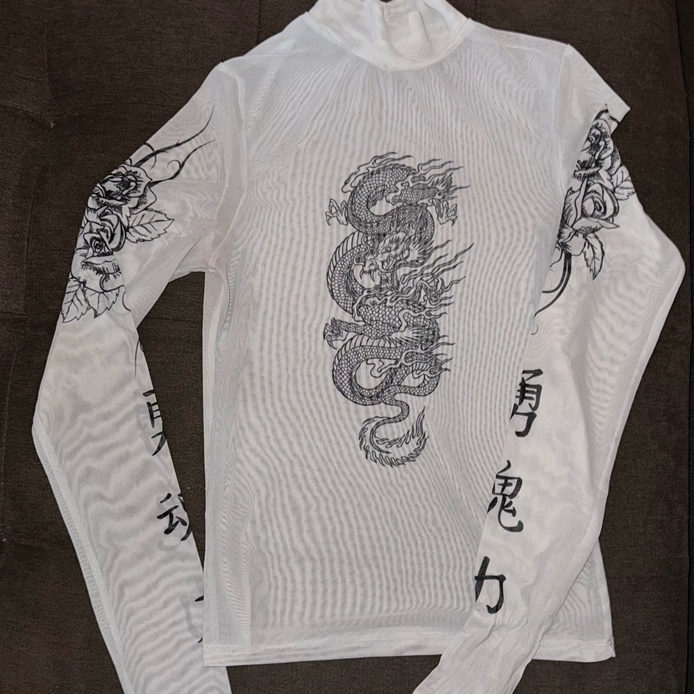 White Dragon Print vintage Shirt